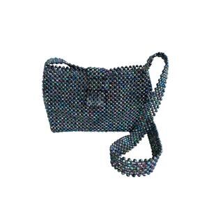 Sabina New York AB Iridescent Beaded Shoulder Bag Evening Y2K Party Purse Small